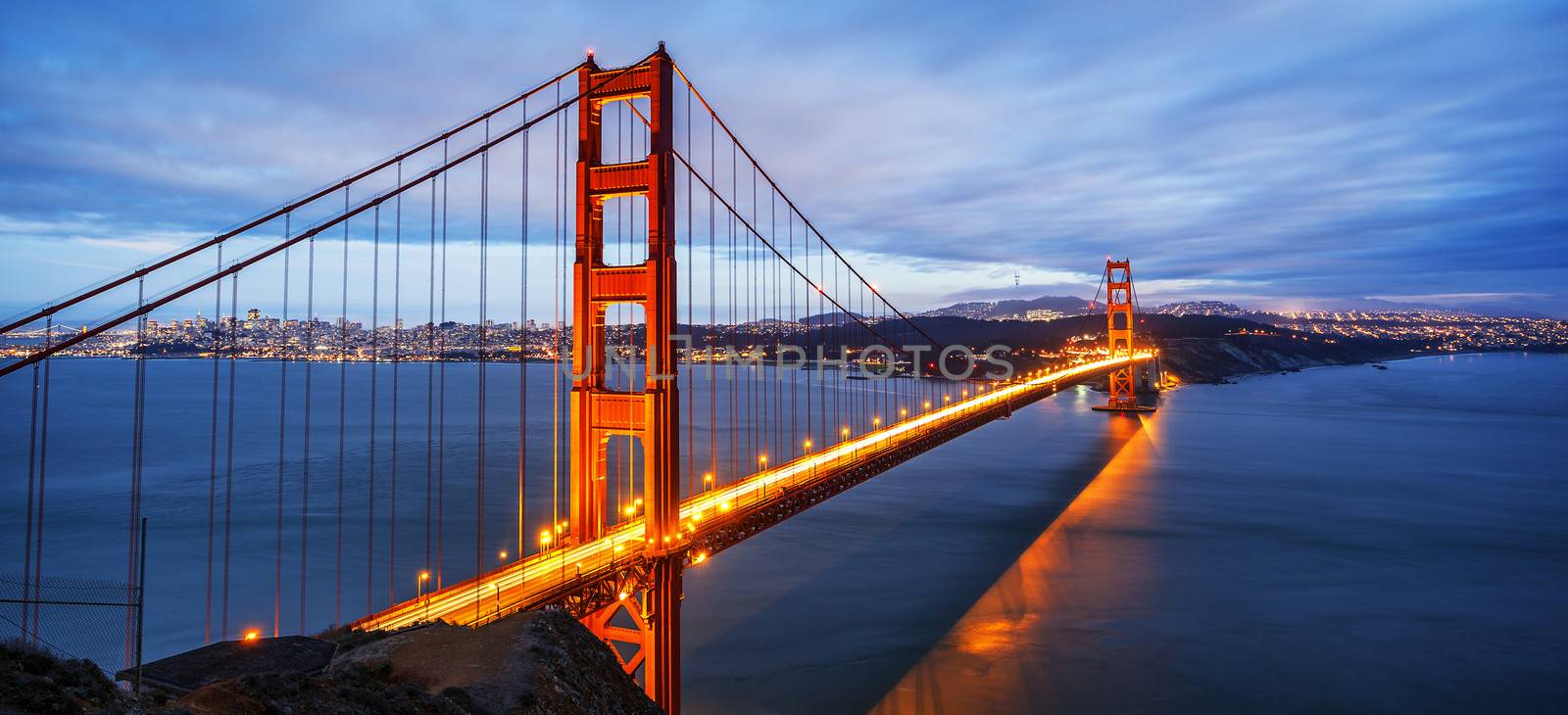panoramic view of famous Golden Gate Bridge in San Francisco