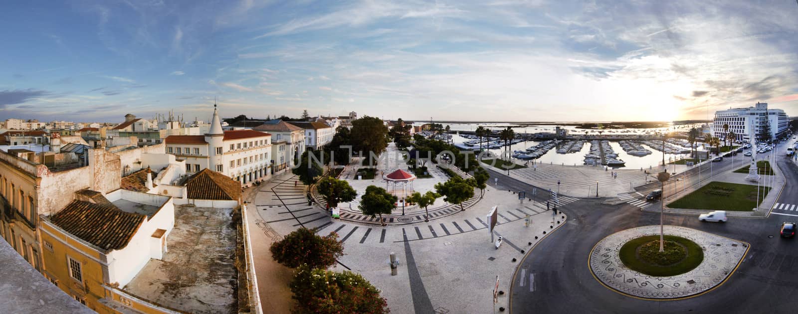 Wide view of the downtown area of Faro, Portugal.