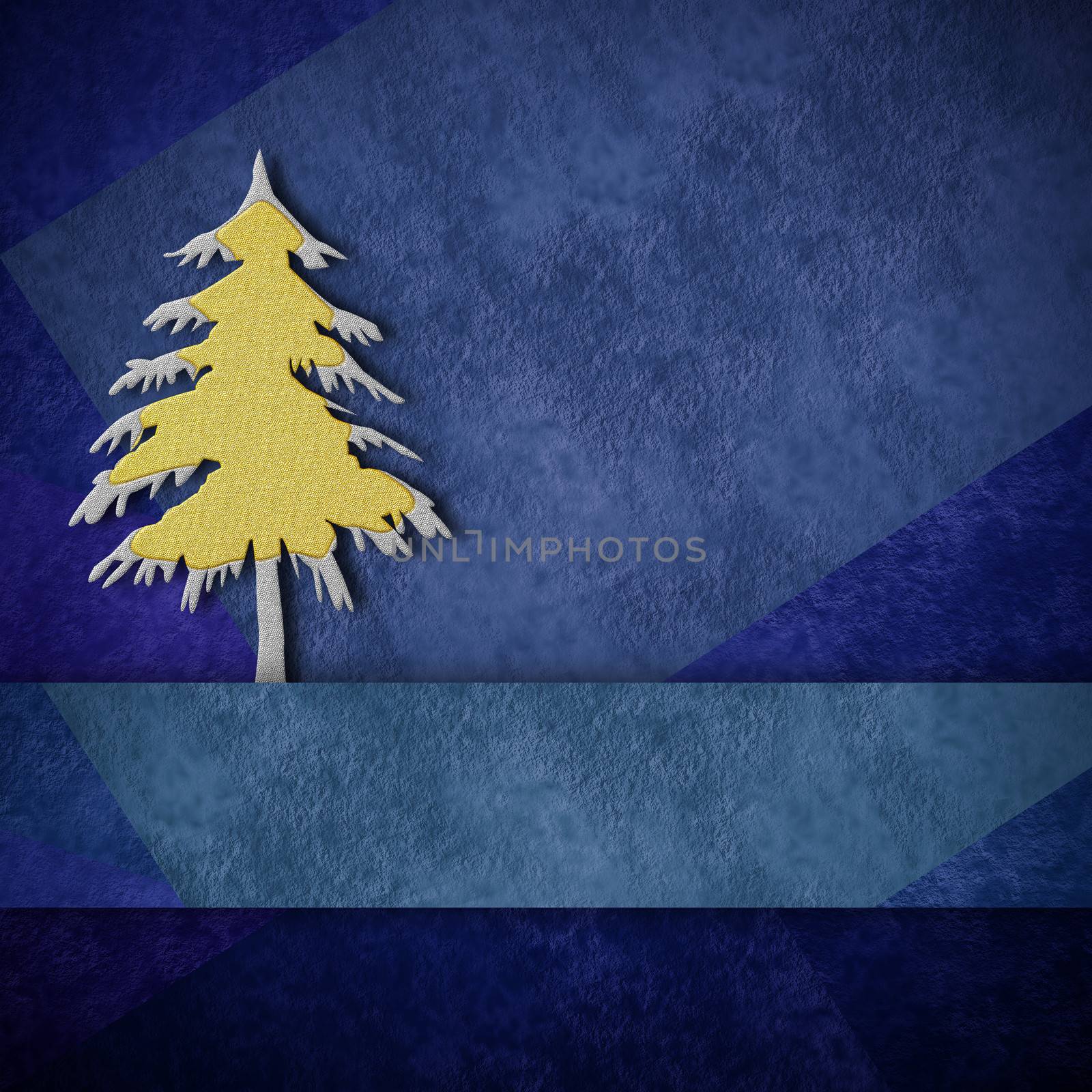 christmas card, gold and silver fir on dark blue background with empty space for text or photo