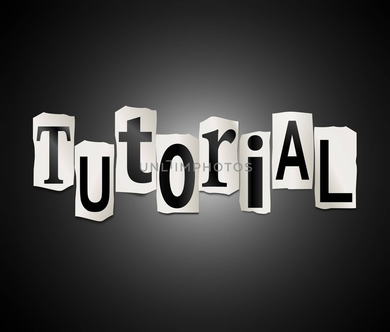 Illustration depicting a set of cut out printed letters formed to arrange the word tutorial.