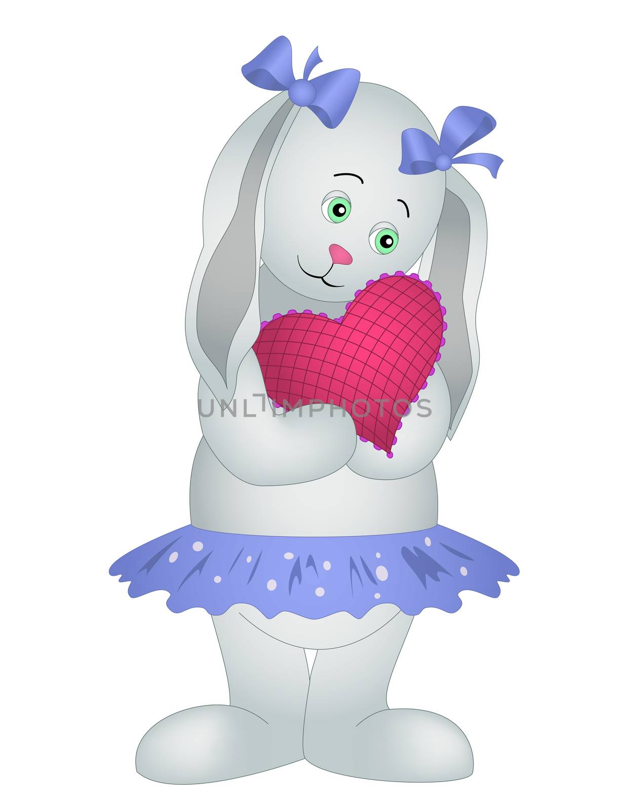 Girl rabbit holding in the paws red pillow - valentine heart.