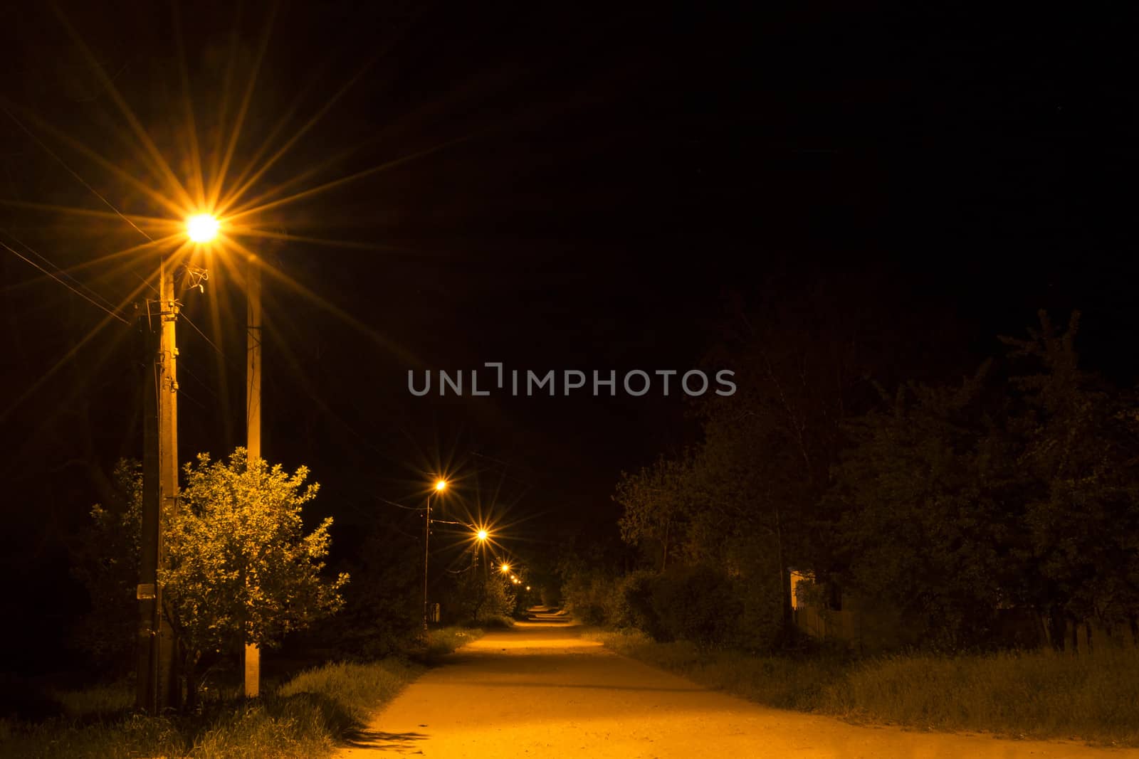 Night country road with a street lamps