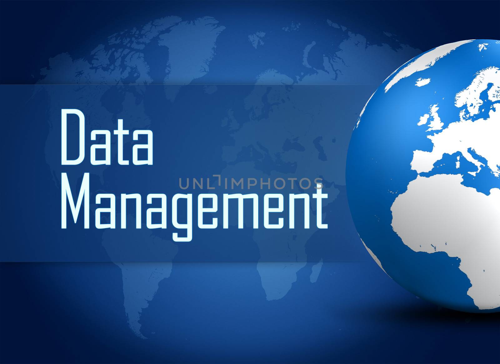 Data Management concept with globe on blue background