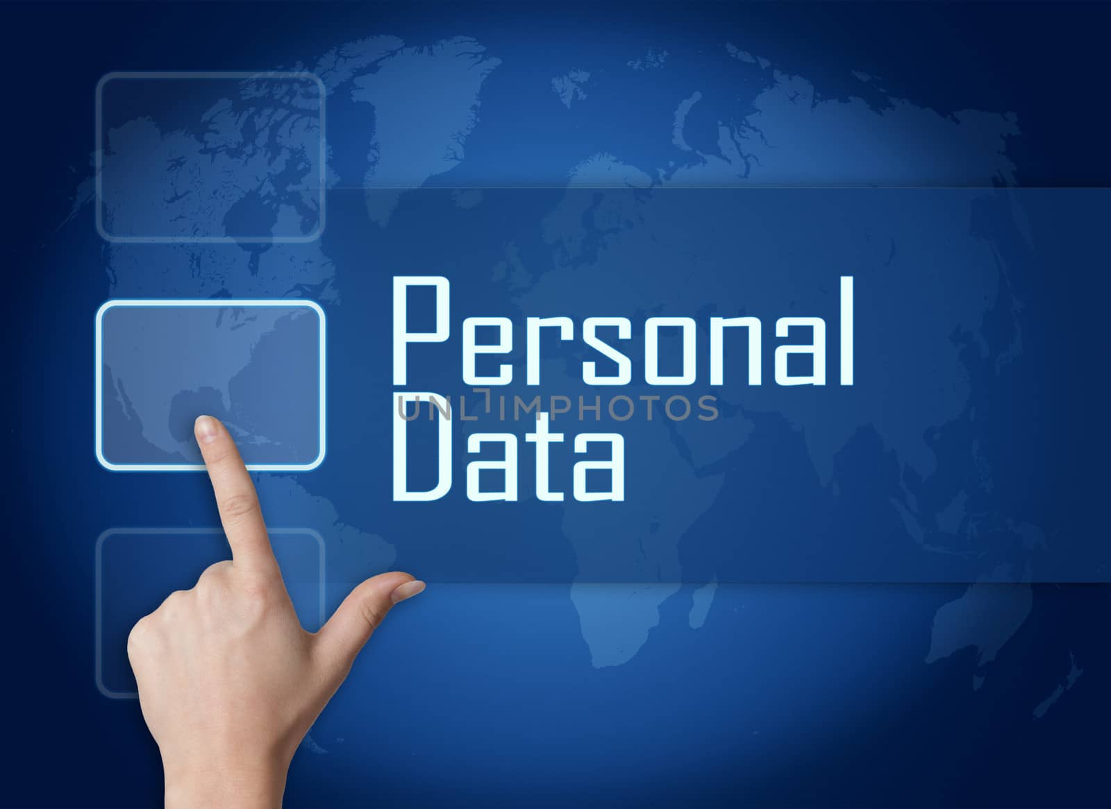 Personal Data concept with interface and world map on blue background