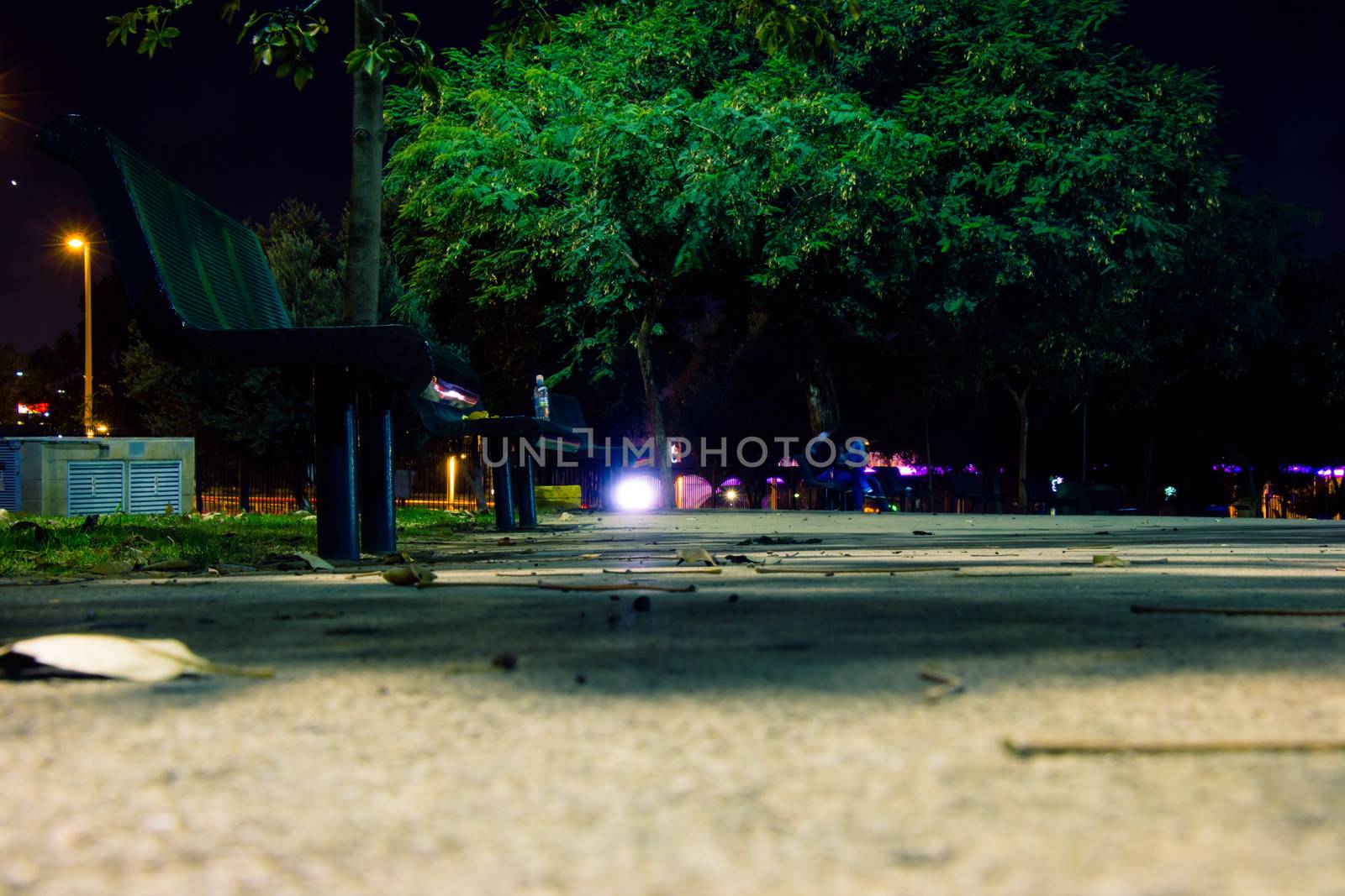 A city park on a cold night.