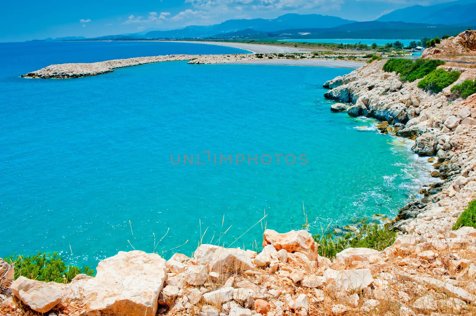 Beautiful landscape of rocky bay with the azure sea