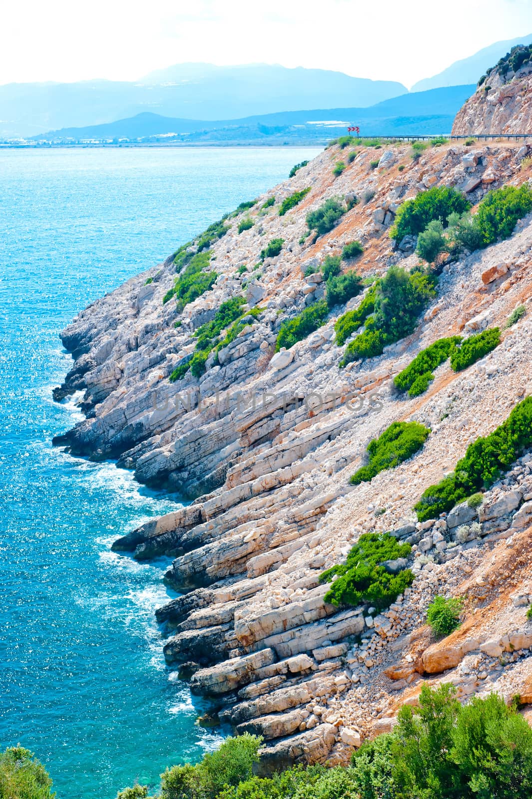 Picturesque views of the rocky shore on a clear day