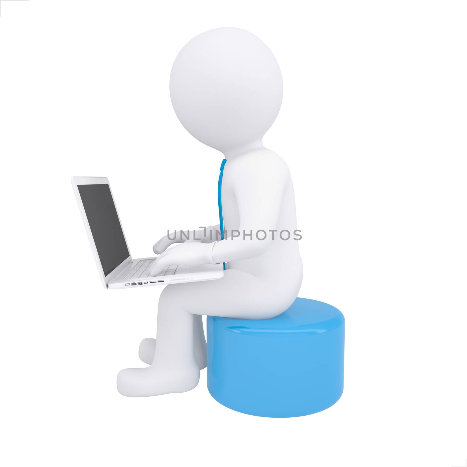 White 3d man working at his laptop by cherezoff