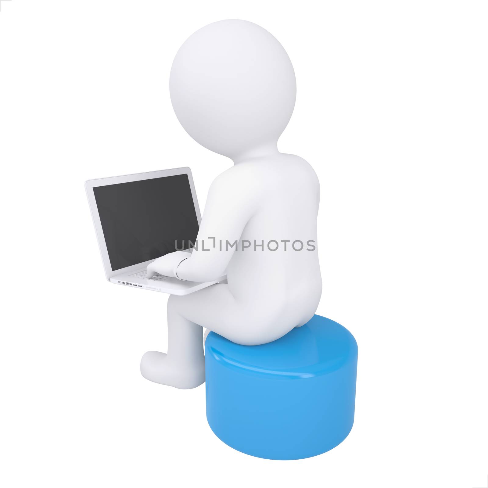 White 3d man working at his laptop by cherezoff