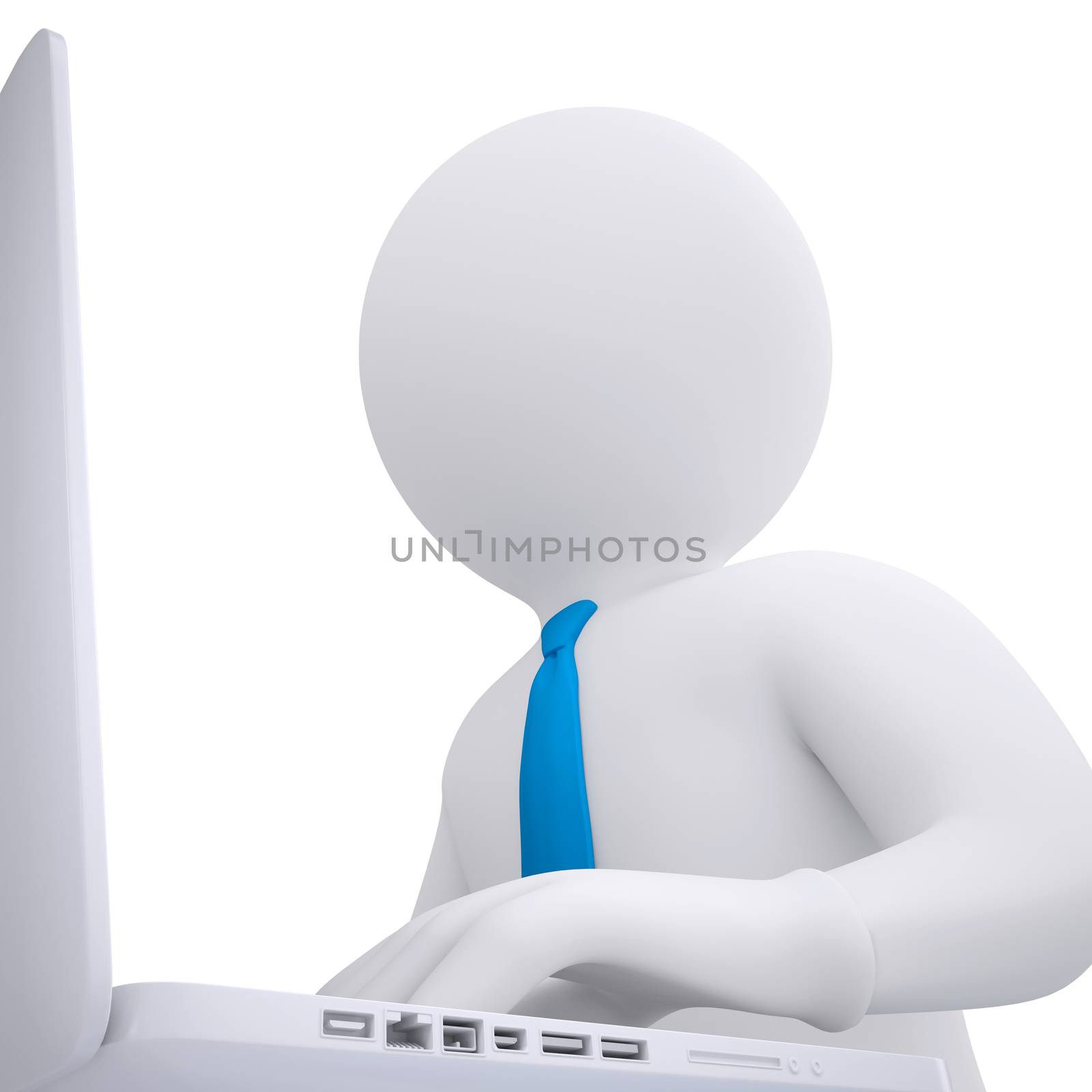 White 3d man working at his laptop by cherezoff