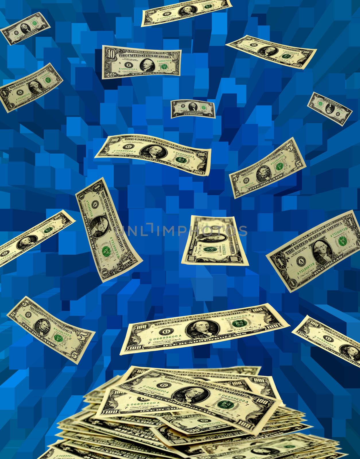 dollars flying away on blue abstraction by alexmak