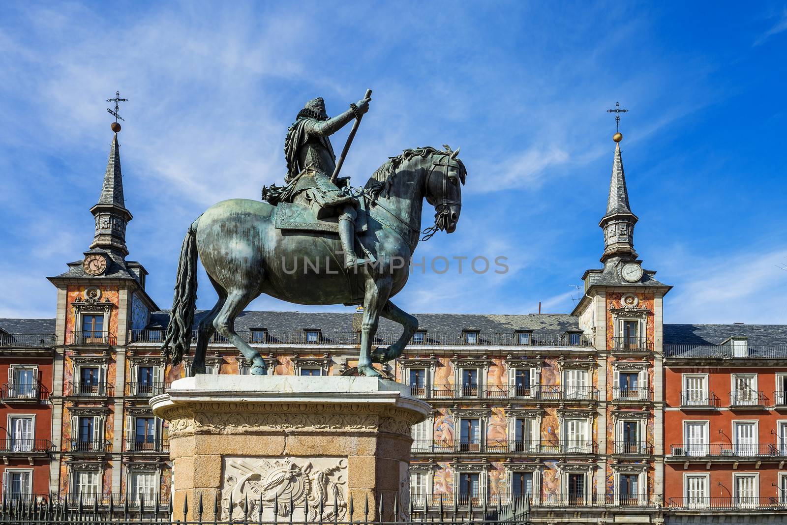 View of Statue of King Philips III, Plaza Mayor, Madrid, Spain