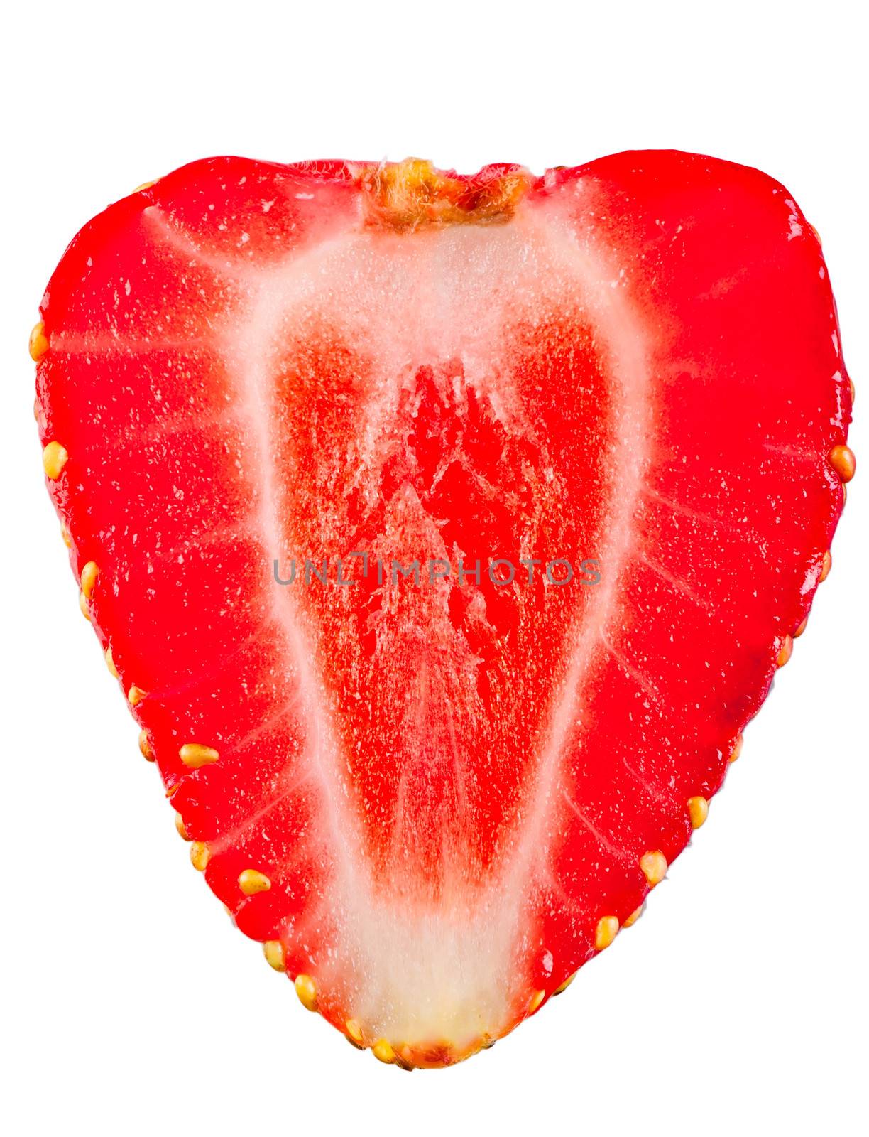 half the strawberries in heart shape on white background by kosmsos111