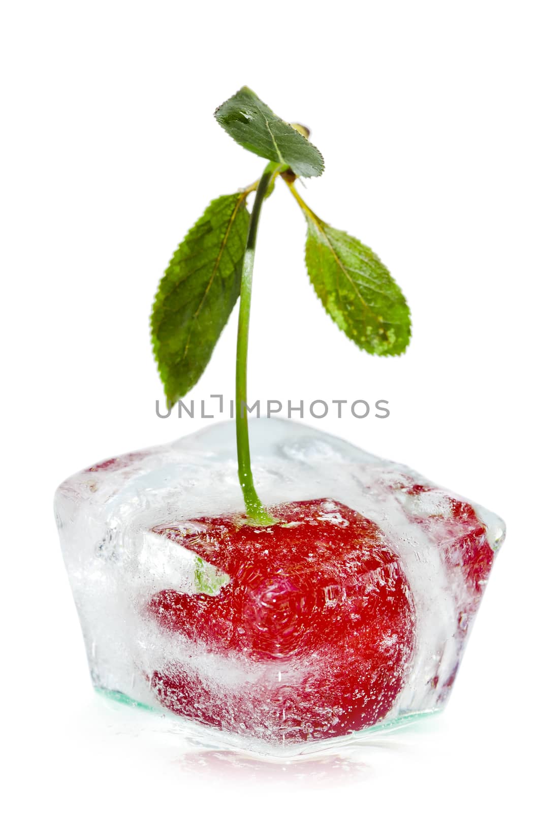 transparent ice and frozen cherry inside