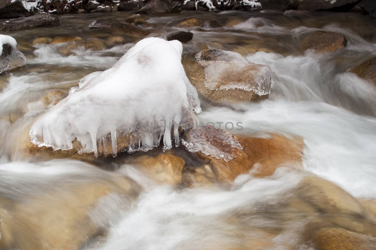 White water moves over large rocks in an Idaho wilderness stream