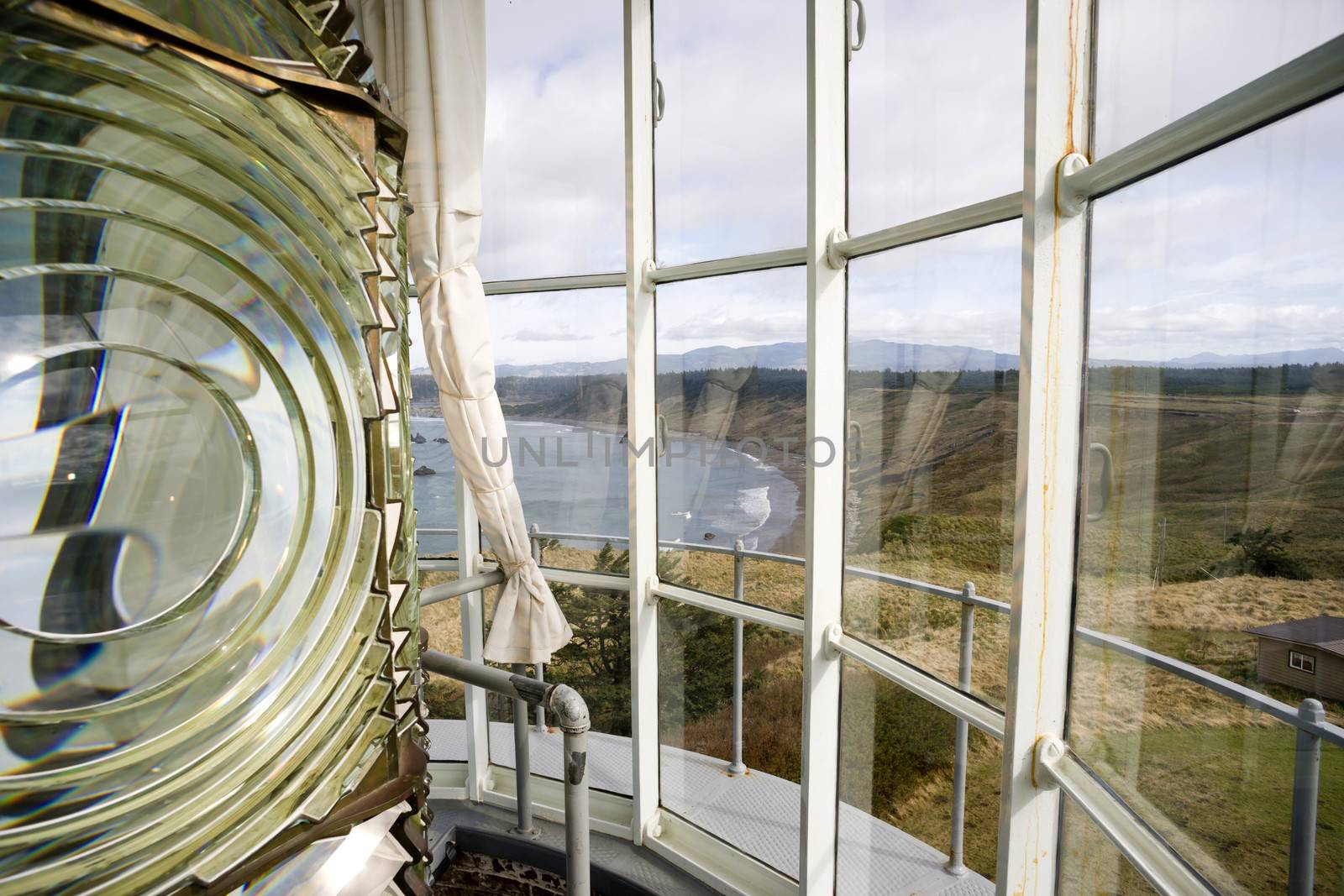 Spinning Fresnel Lens housing in Cape Blanco Lighthouse tower