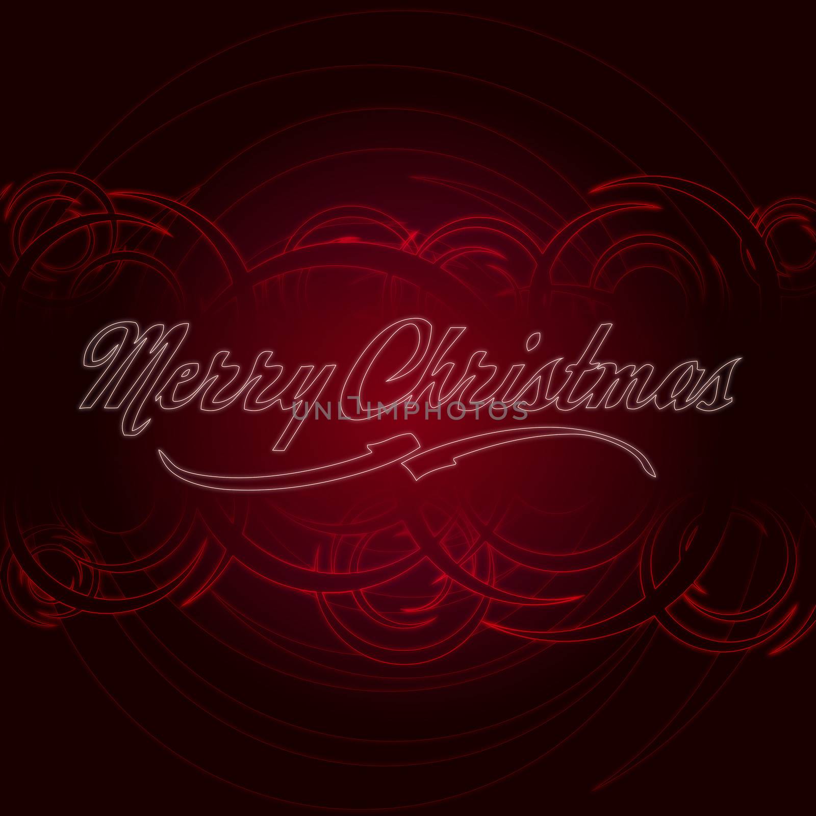 Merry Christmas - white text on abstract red card with illustrated circles