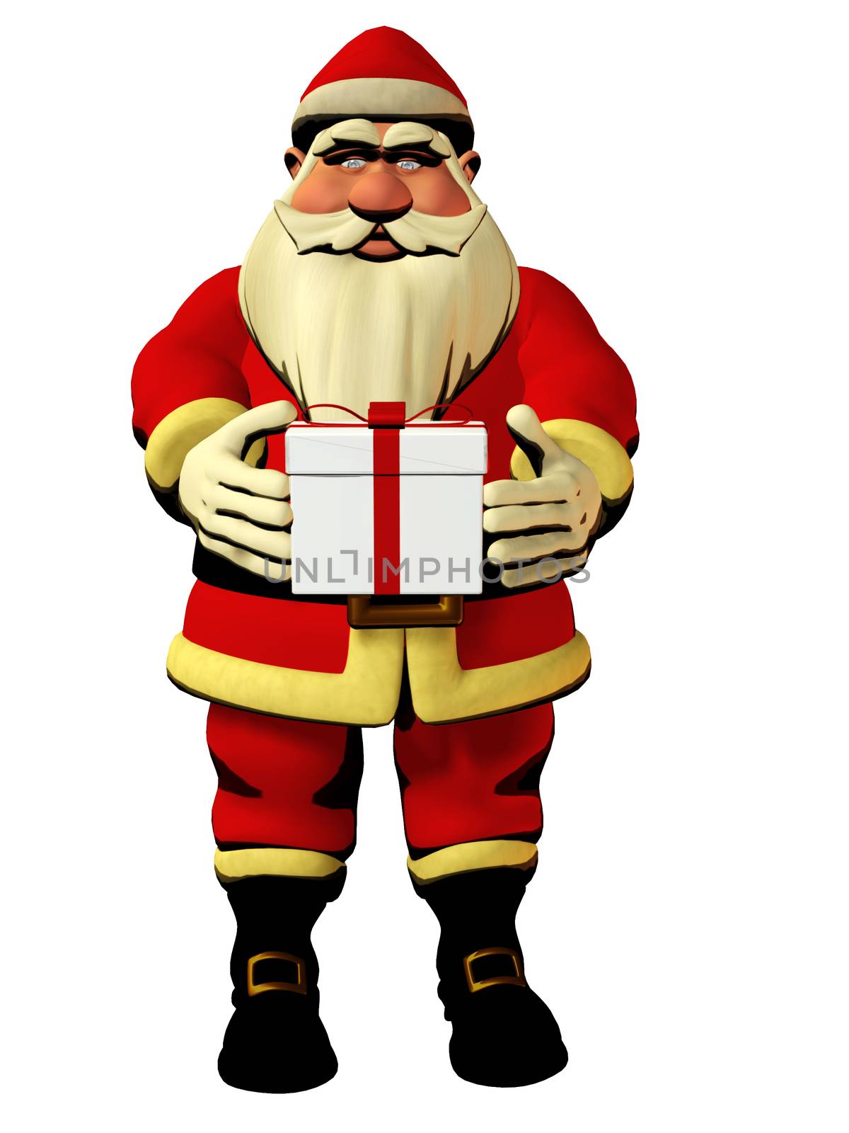 Santa Claus holding gift box 3d illustration by marinini