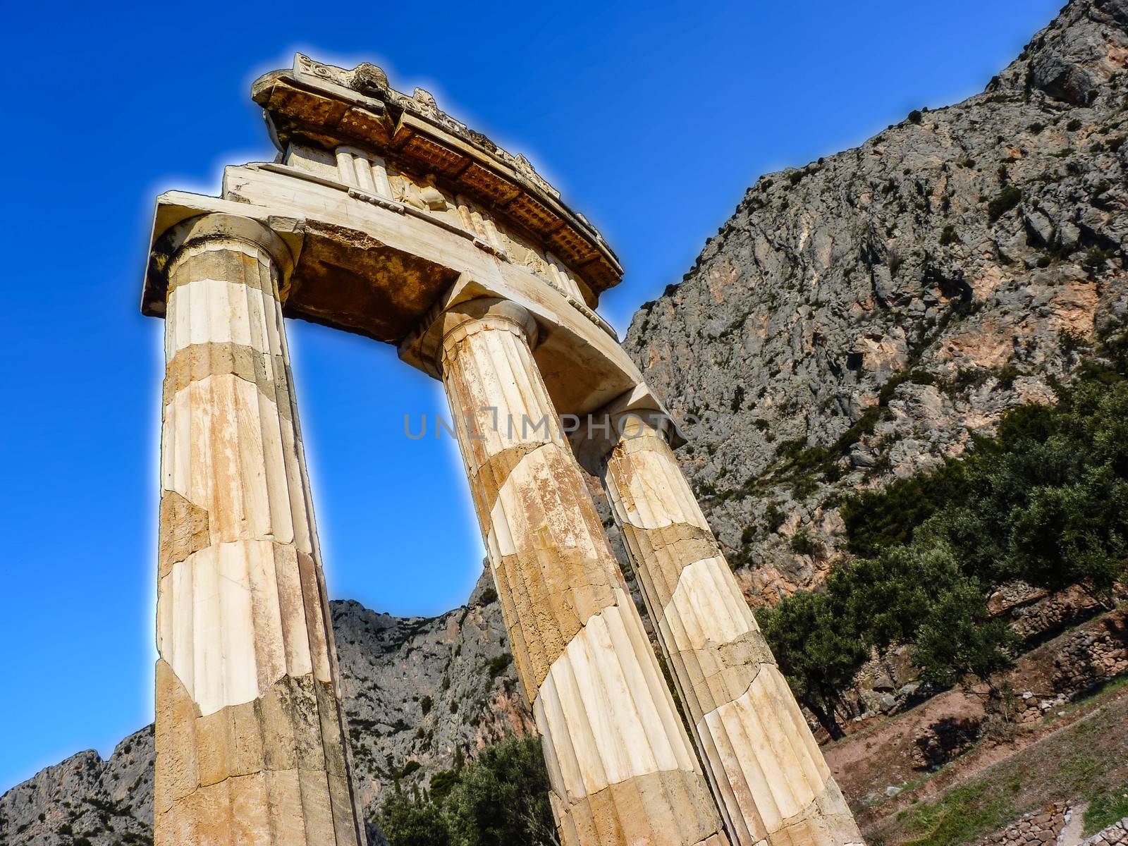 Temple of Athena pronoia at Delphi oracle in Greece