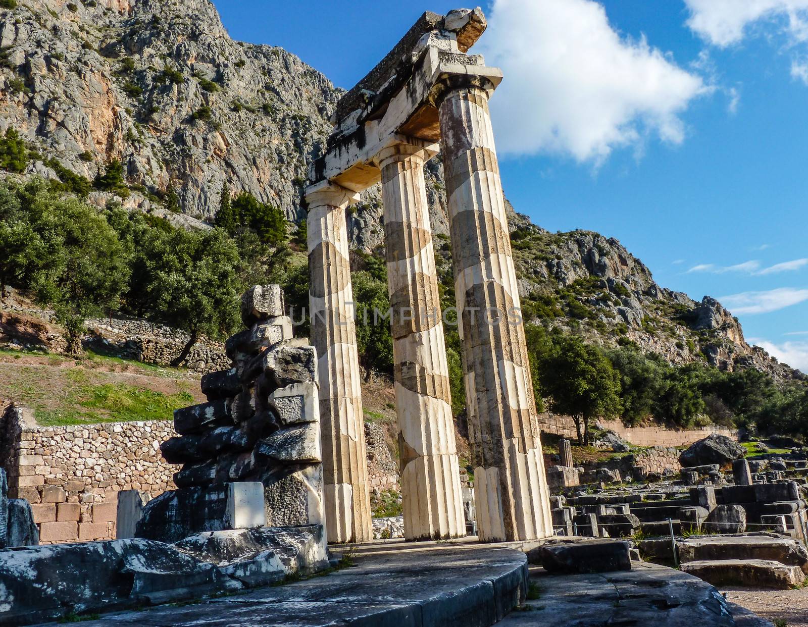 Temple of Athena pronoia at Delphi oracle in Greece