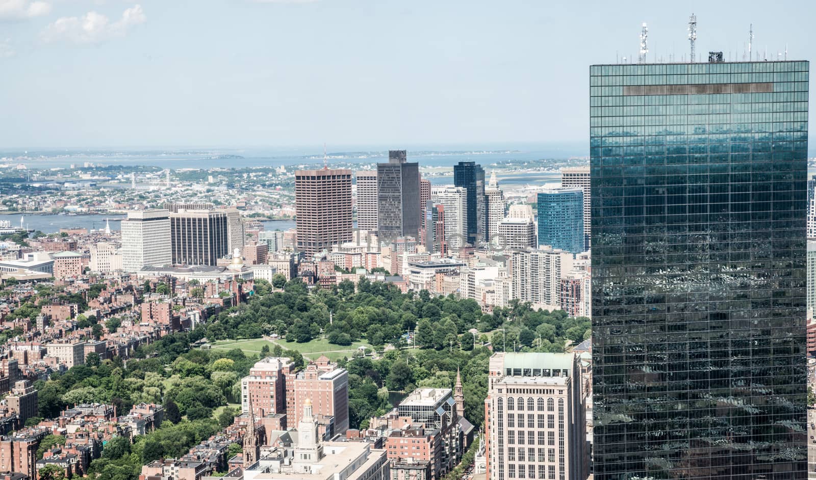 Cityscape view of downtown Boston and its surrounding urban