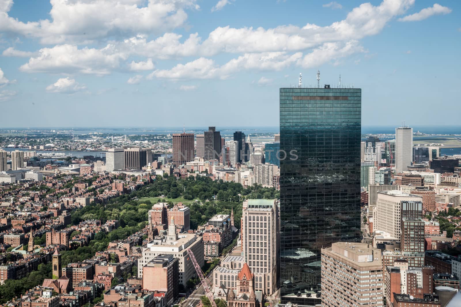 Cityscape view of downtown Boston and its surrounding urban