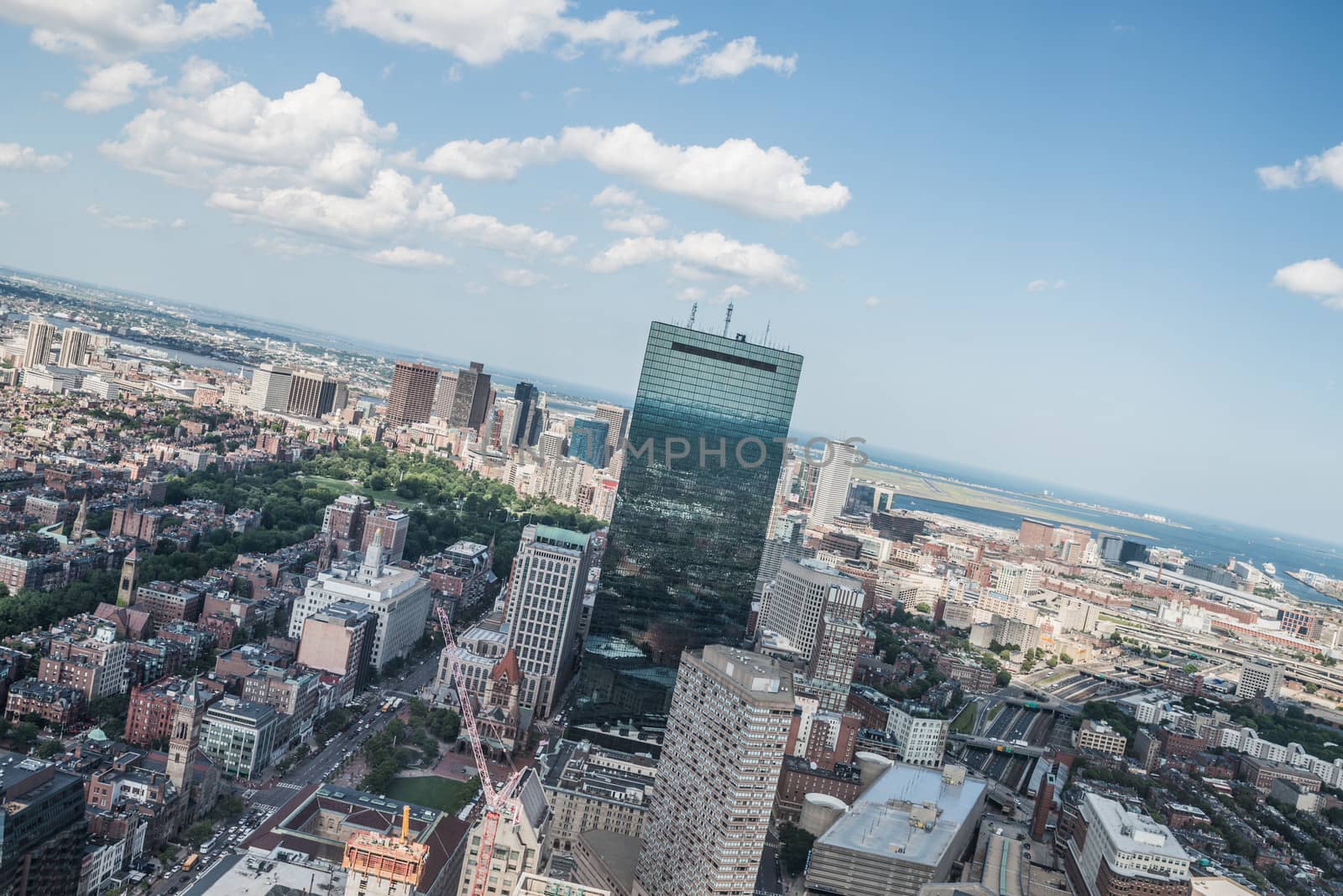 Cityscape view of downtown Boston and its surrounding urban