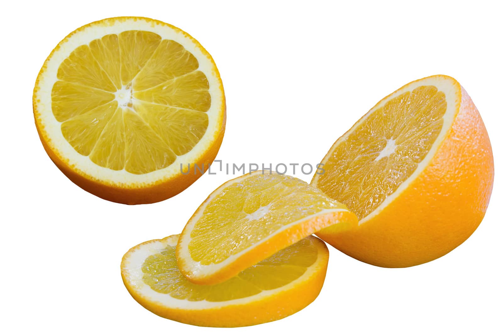 Sliced Orange Fruits Isolated on White Background