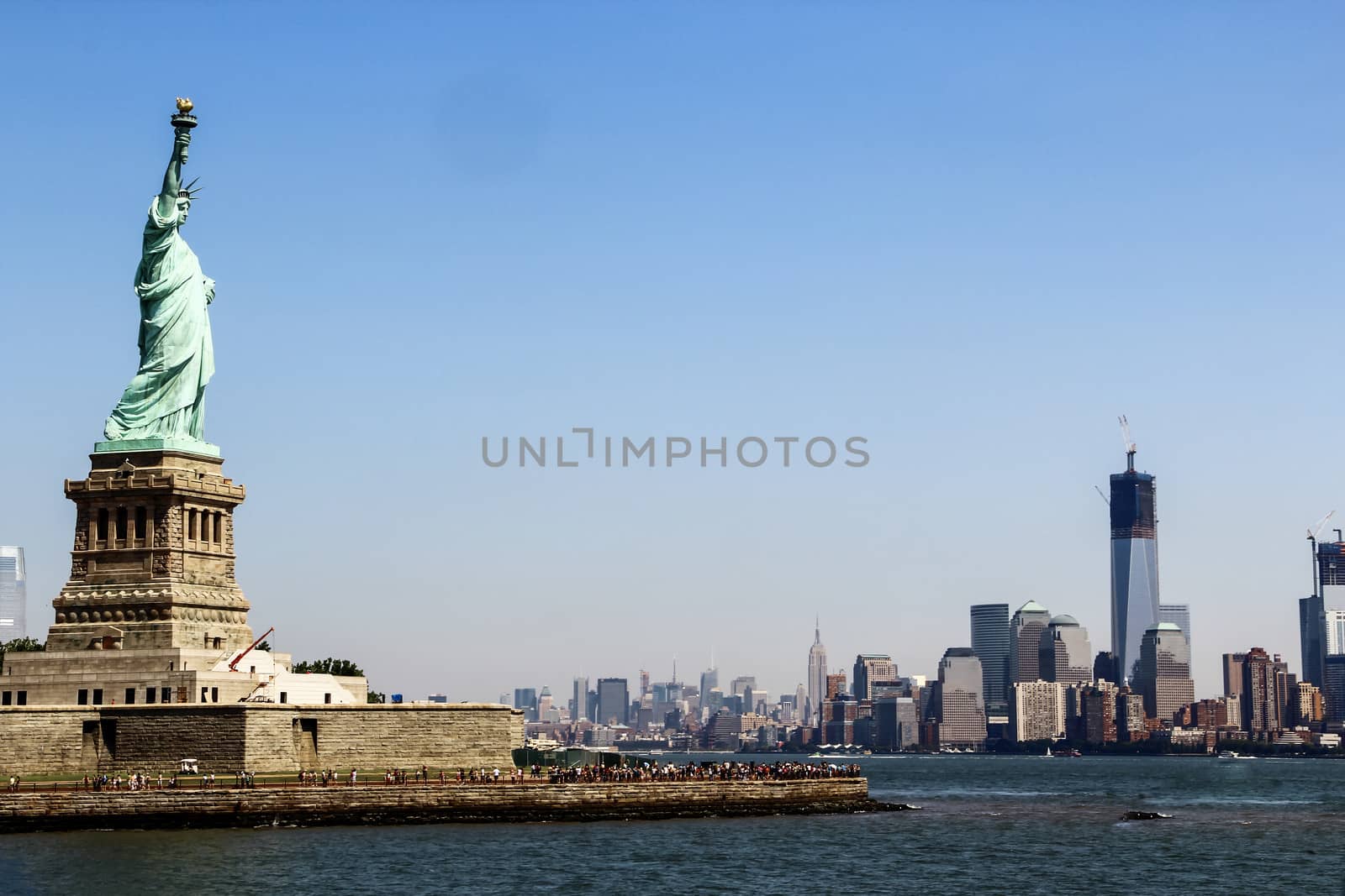 Cityscape view of lower New York City during sunny day