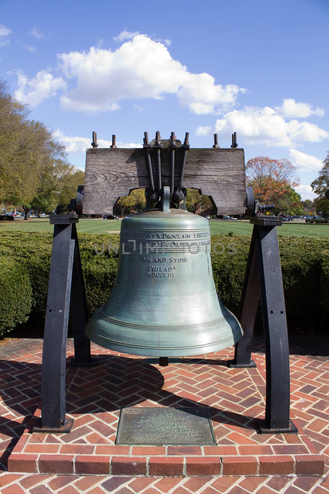 Delaware Liberty Bell located in front of the state capital building in Dover, DE, USA.