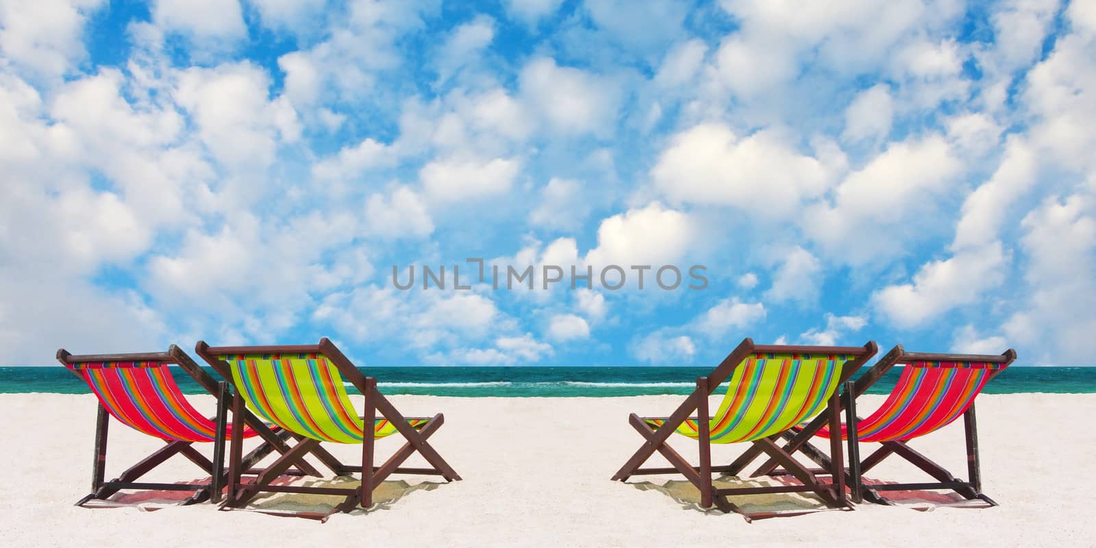 Beach chairs with nice sea and sky background