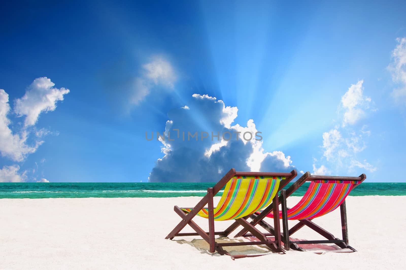 Beach chairs with nice sea and sky background