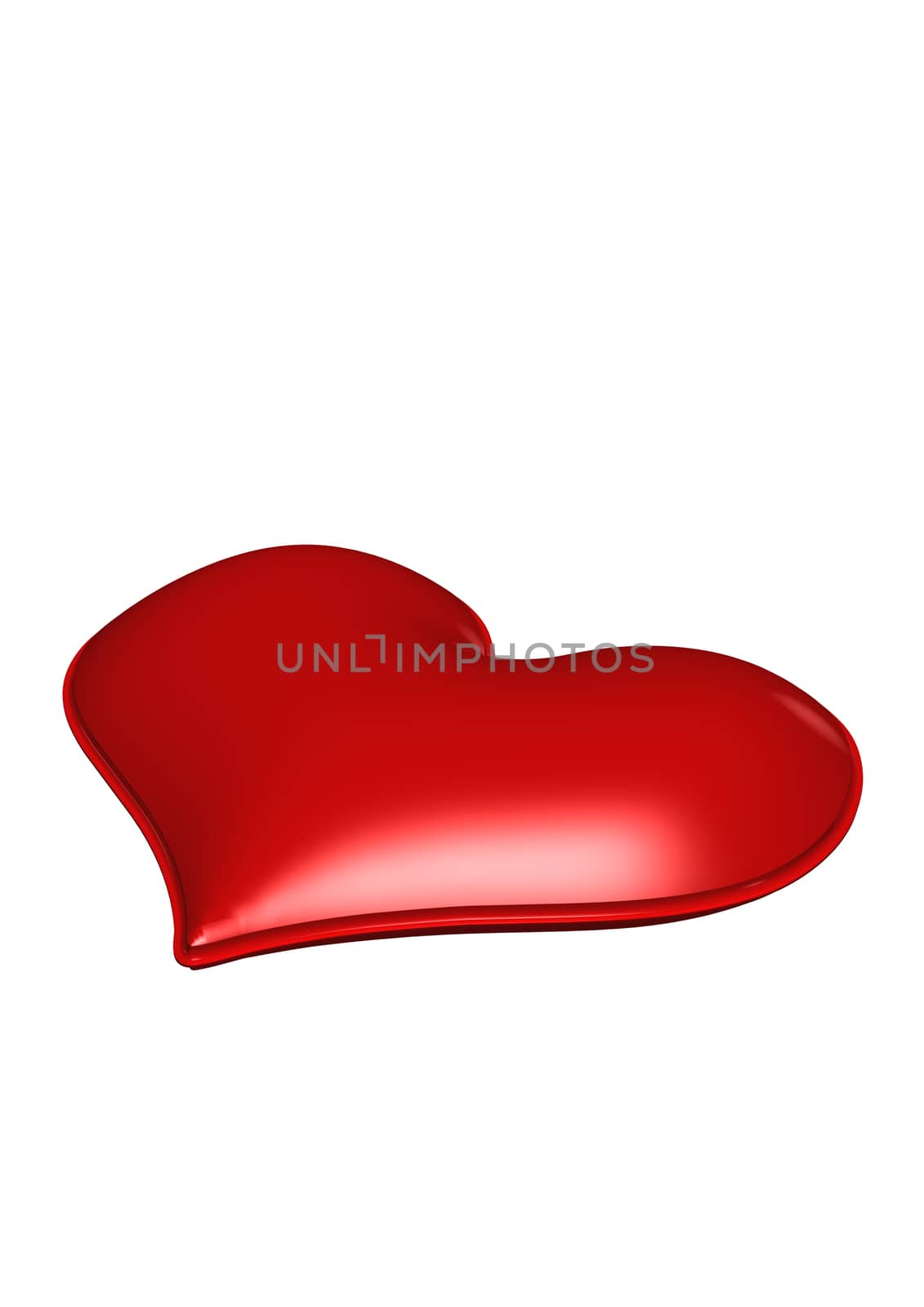 Red valentine heart isolated on white. 3D render.