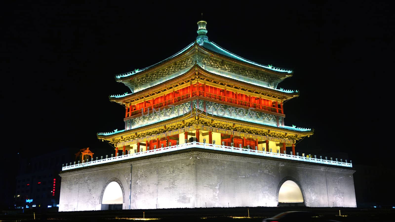 Night view of the Bell Tower in Xi'an,China