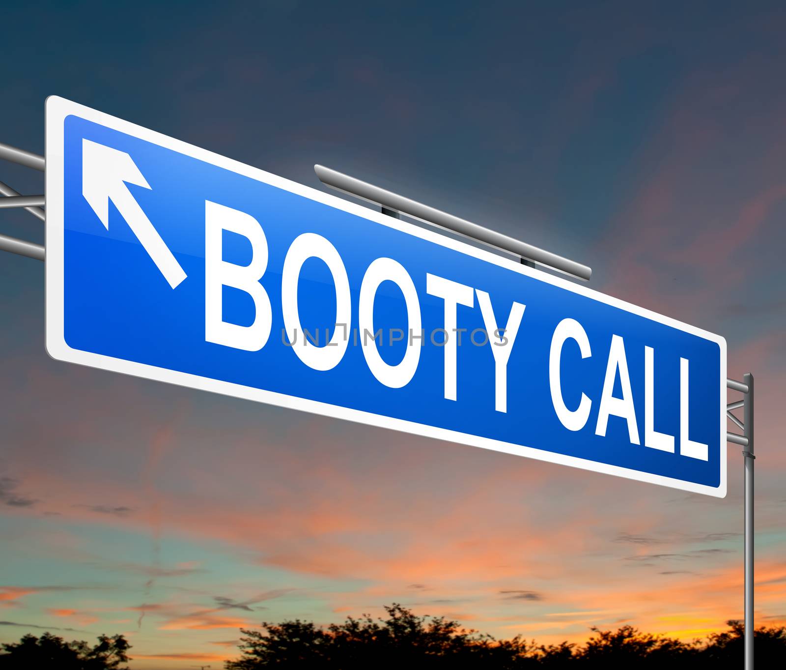 Illustration depicting a sign with a booty call concept.