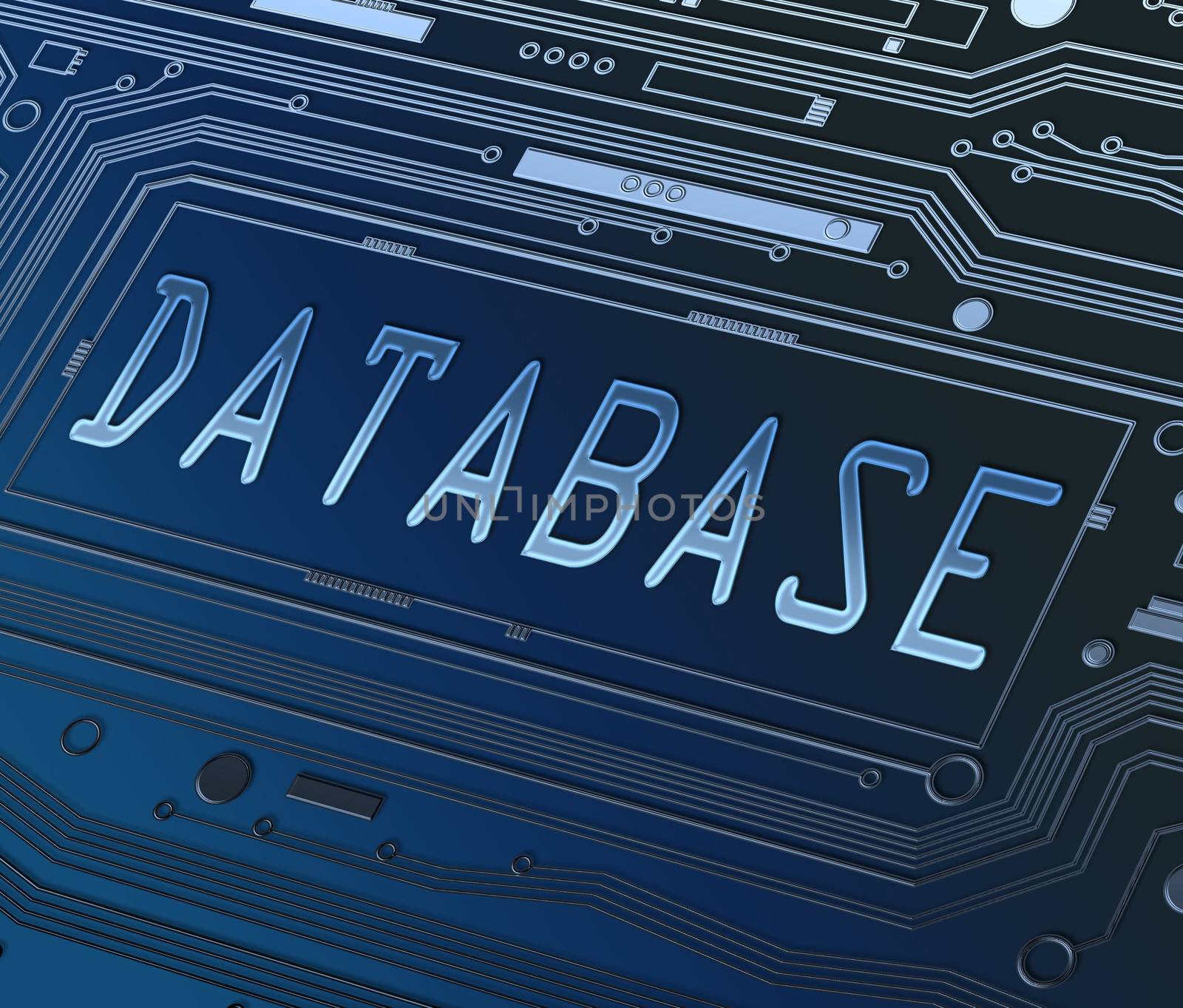 Abstract style illustration depicting printed circuit board components with a database concept.