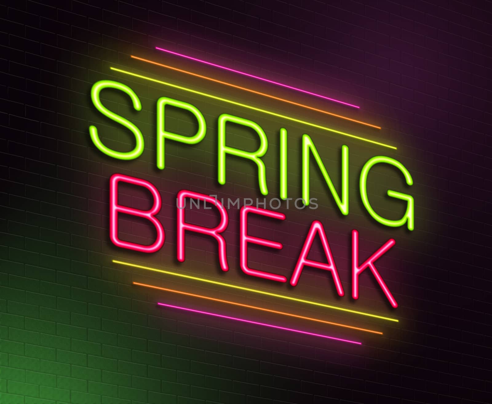 Illustration depicting an illuminated neon sign with a spring break concept.