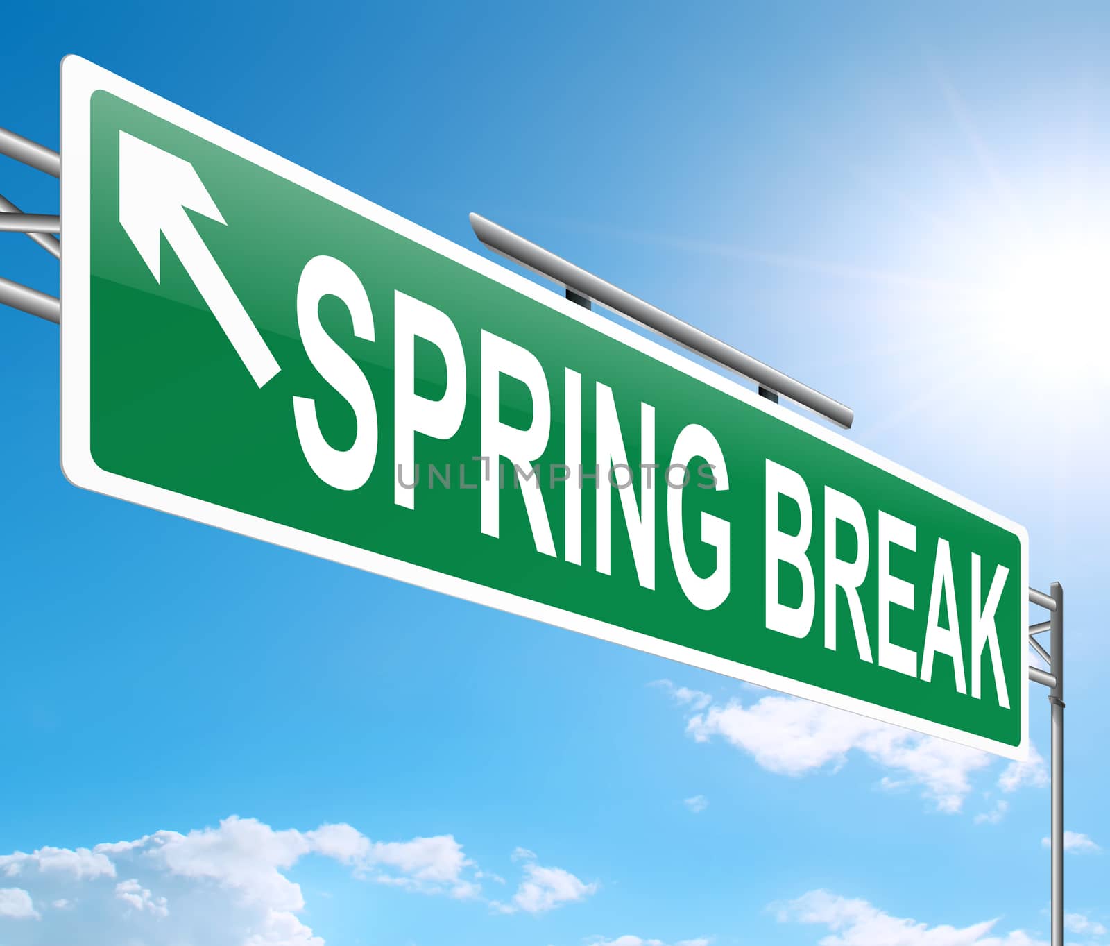 Illustration depicting a sign with a spring break concept.