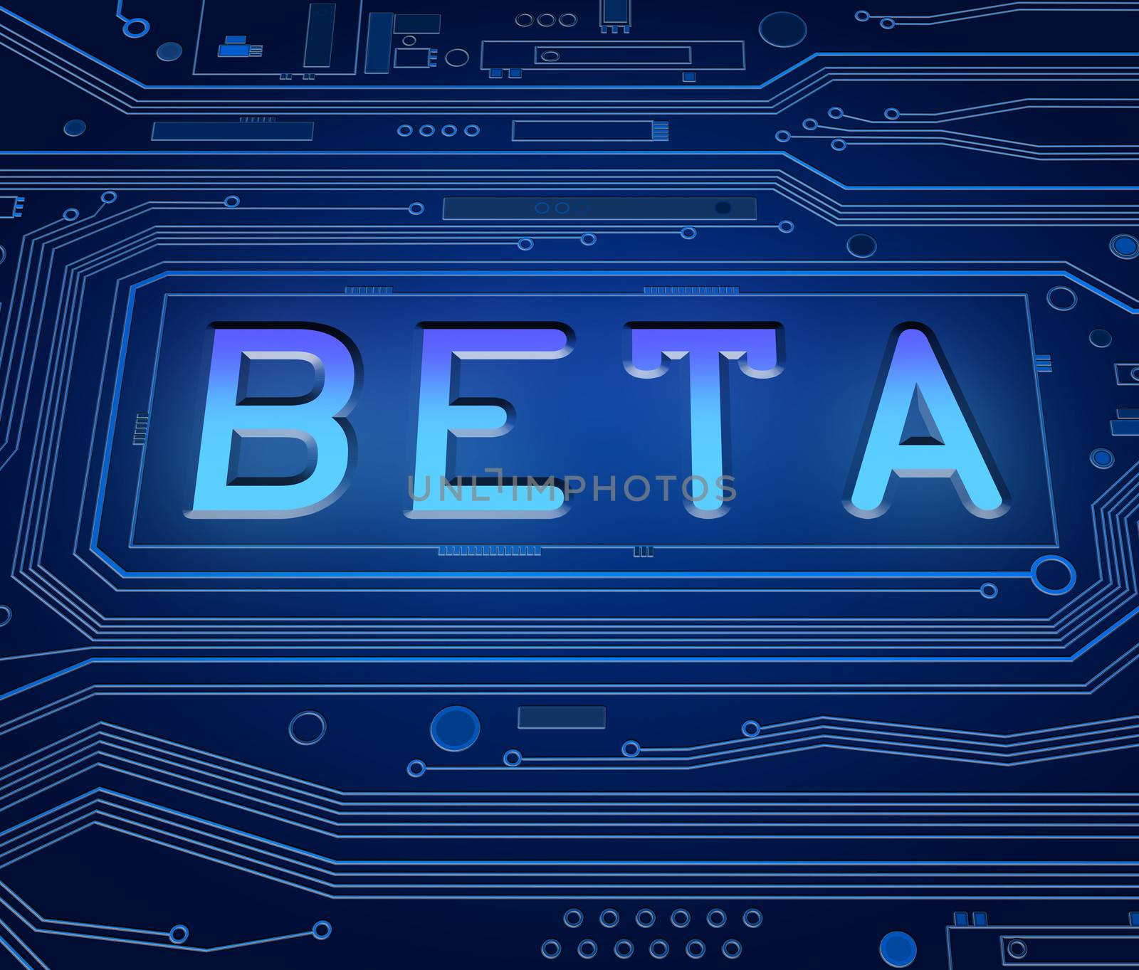 Abstract style illustration depicting printed circuit board components with a beta concept.