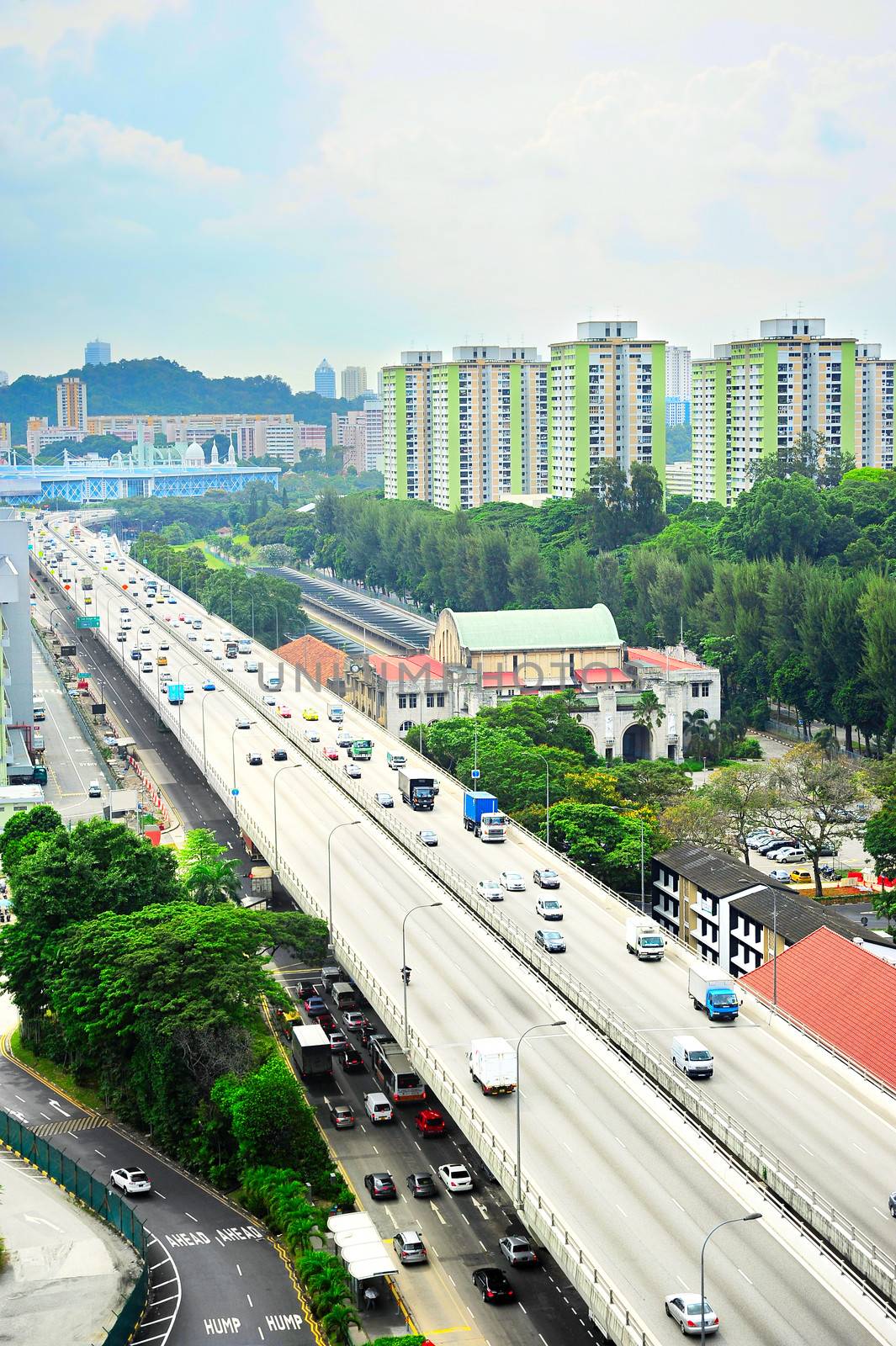 Busy traffic on highway in Singapore 