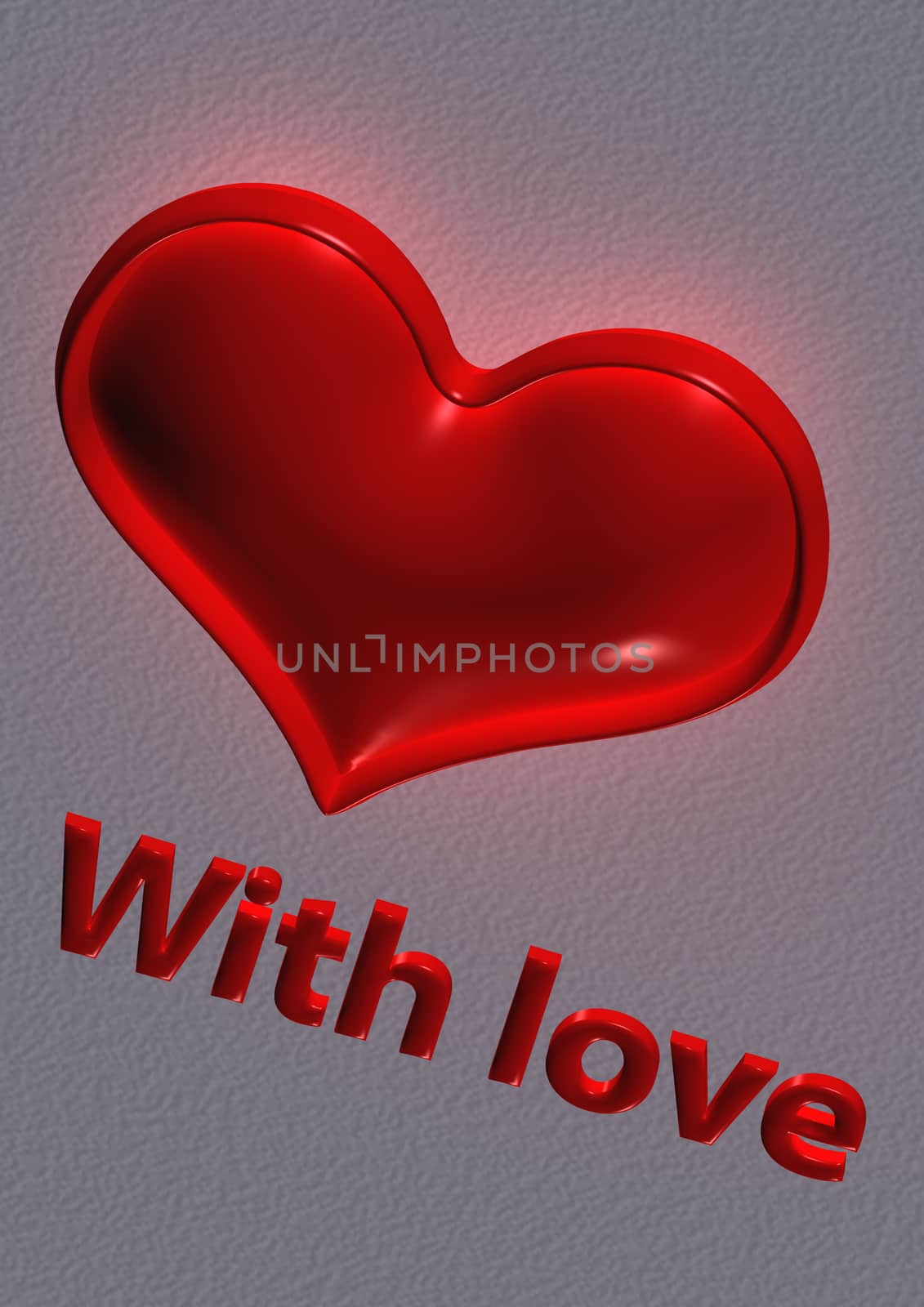 Red heart of St. Valentine's Day and inscription With love. 3D render.