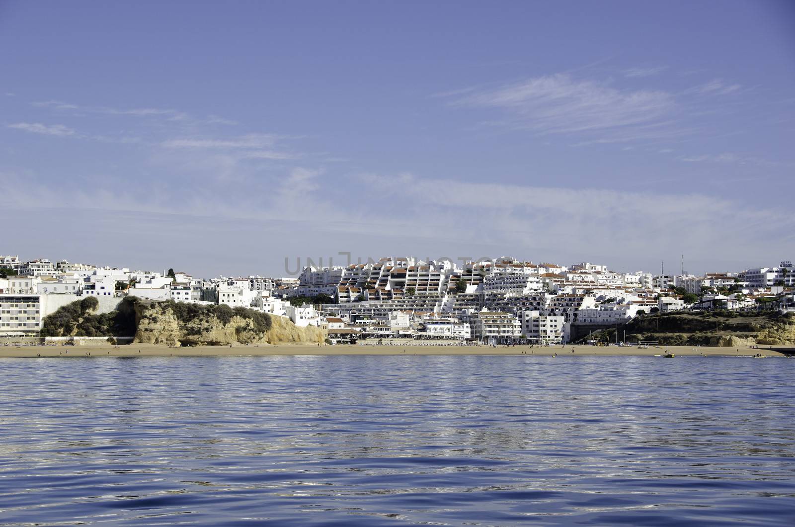 Panorama of Albufeira in Portugal as seen from the sea