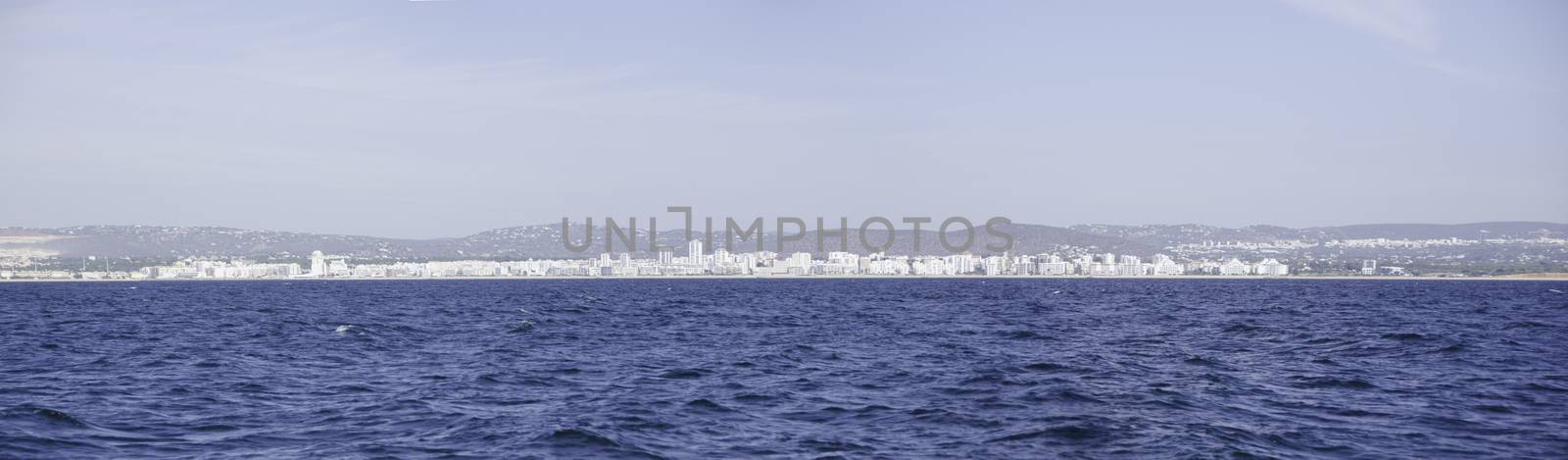 Panorama of Albufeira in Portugal as seen from the sea