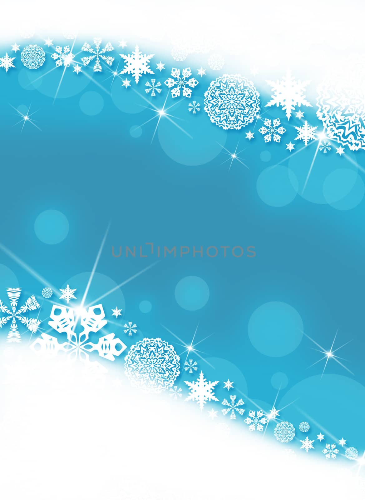Christmas frame. White snowflakes on a blue background