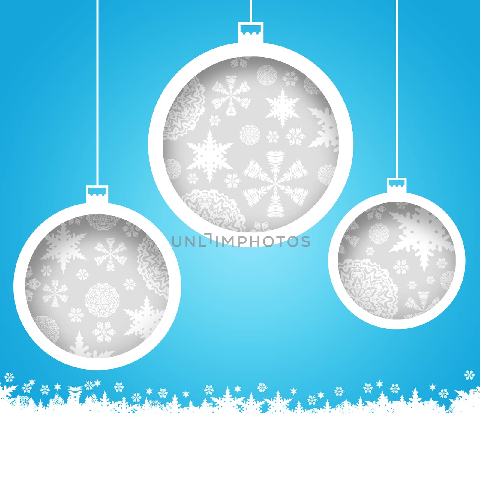 New Year's background. White christmas balls on a blue background