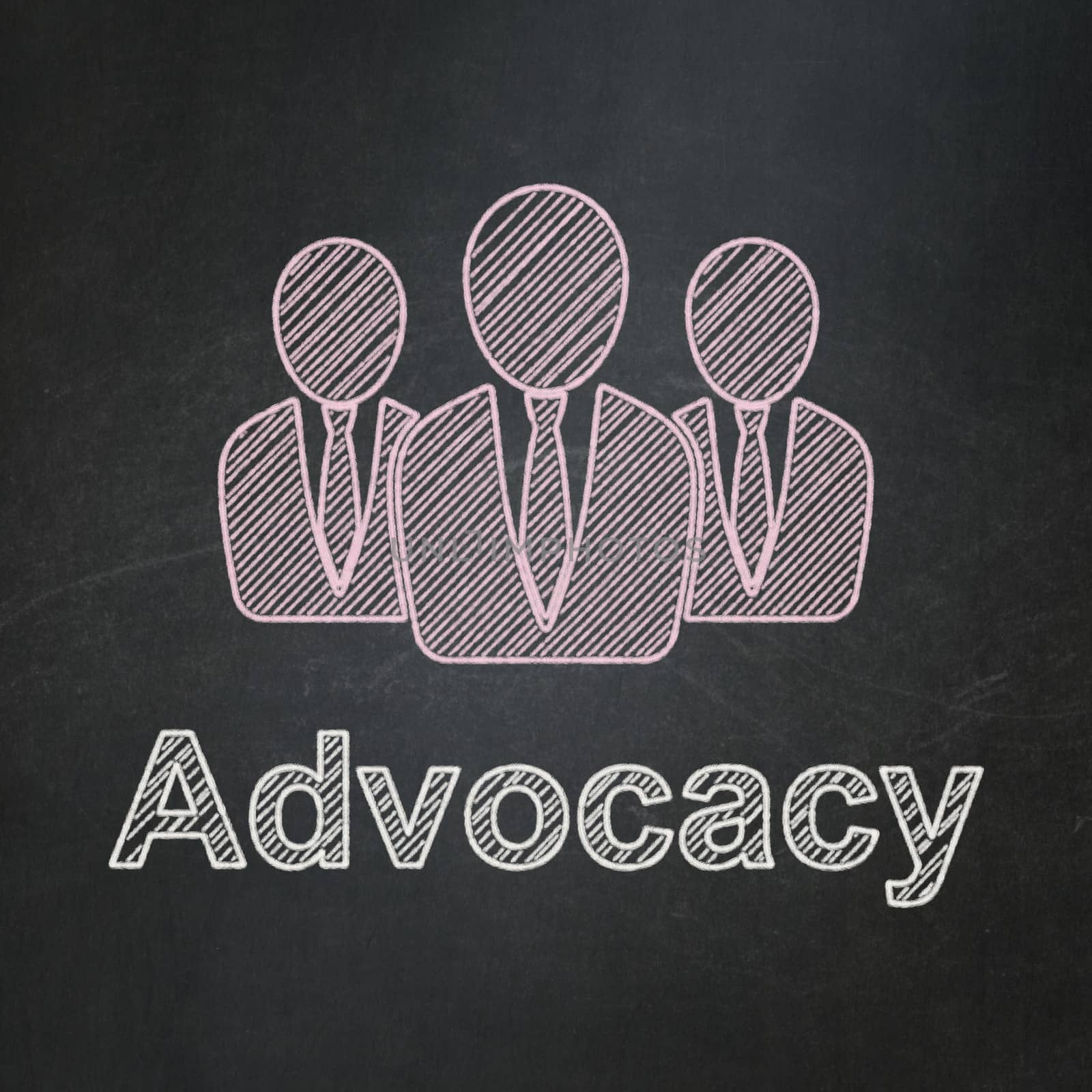 Law concept: Business People icon and text Advocacy on Black chalkboard background, 3d render