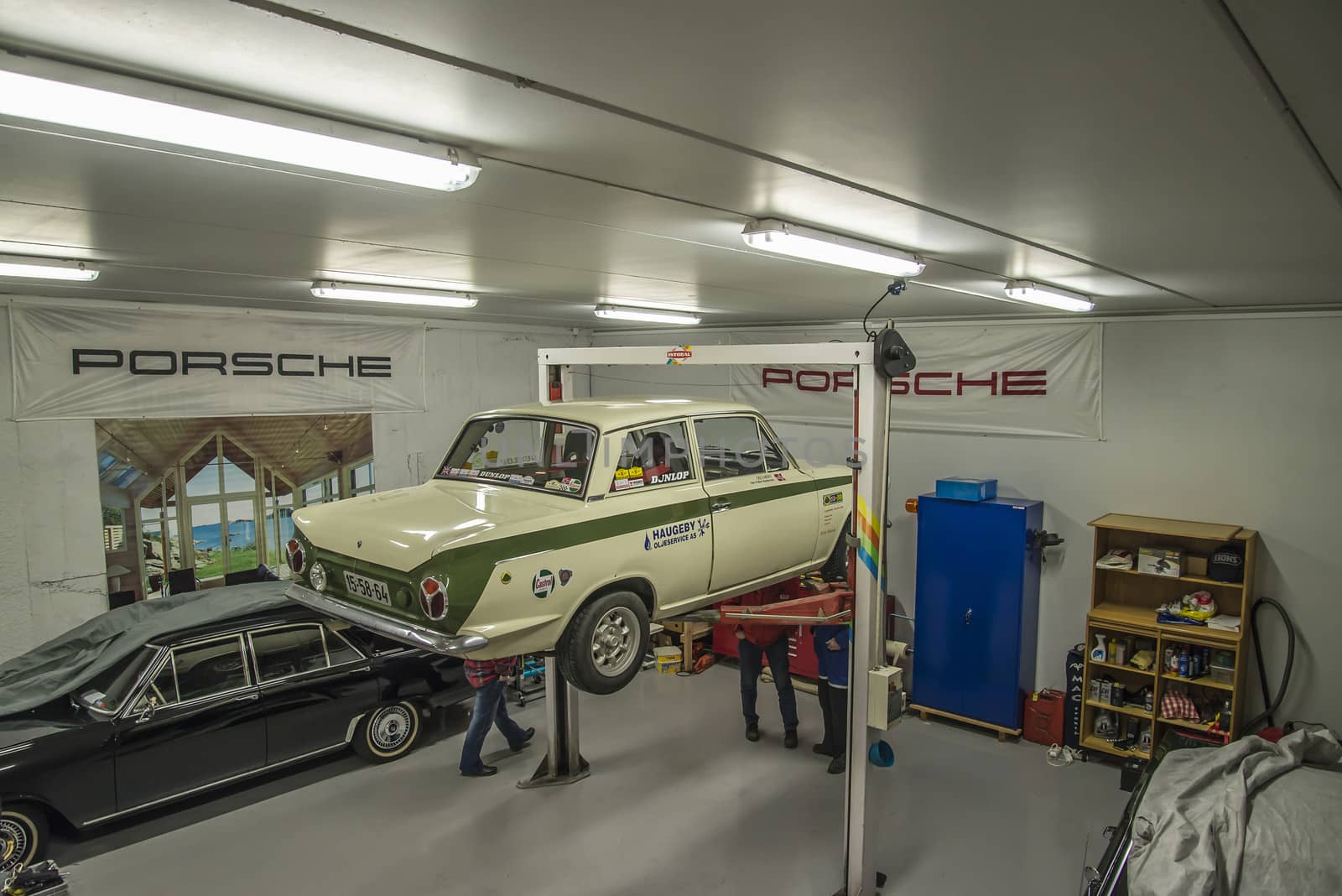 All the photos are shot in a garage in Halden, Norway where race cars and racing motorcycles are maintained and overhauled