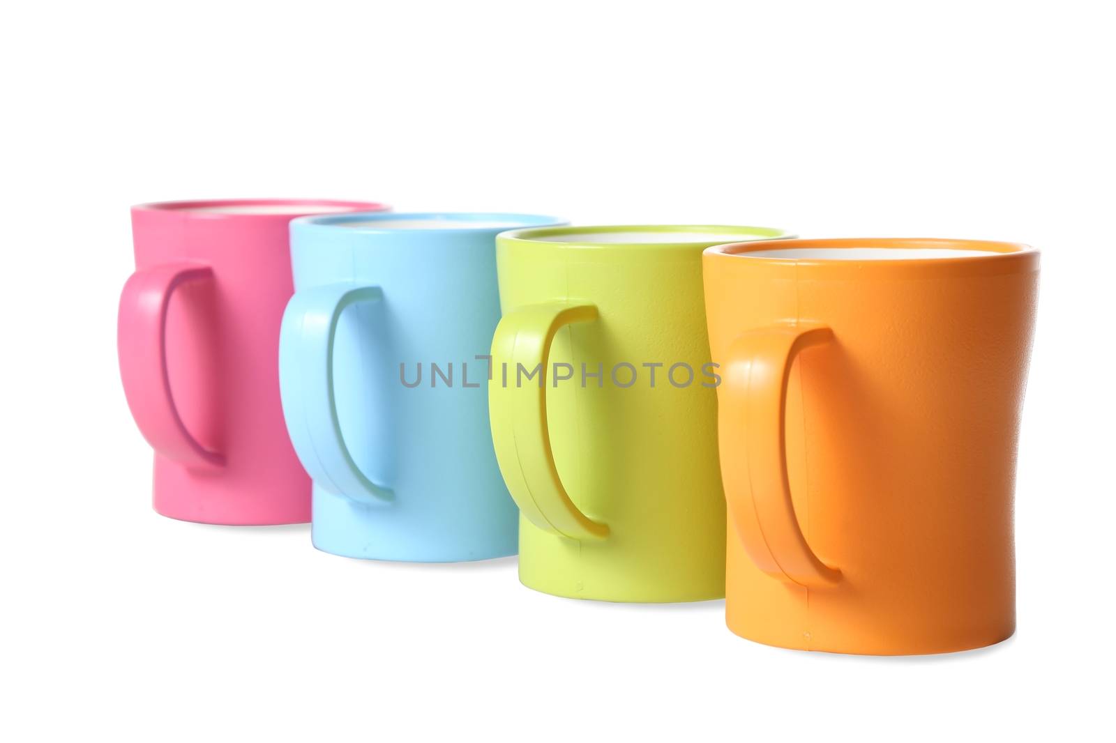 Multi-color coffee or hot drink mugs isolated on white