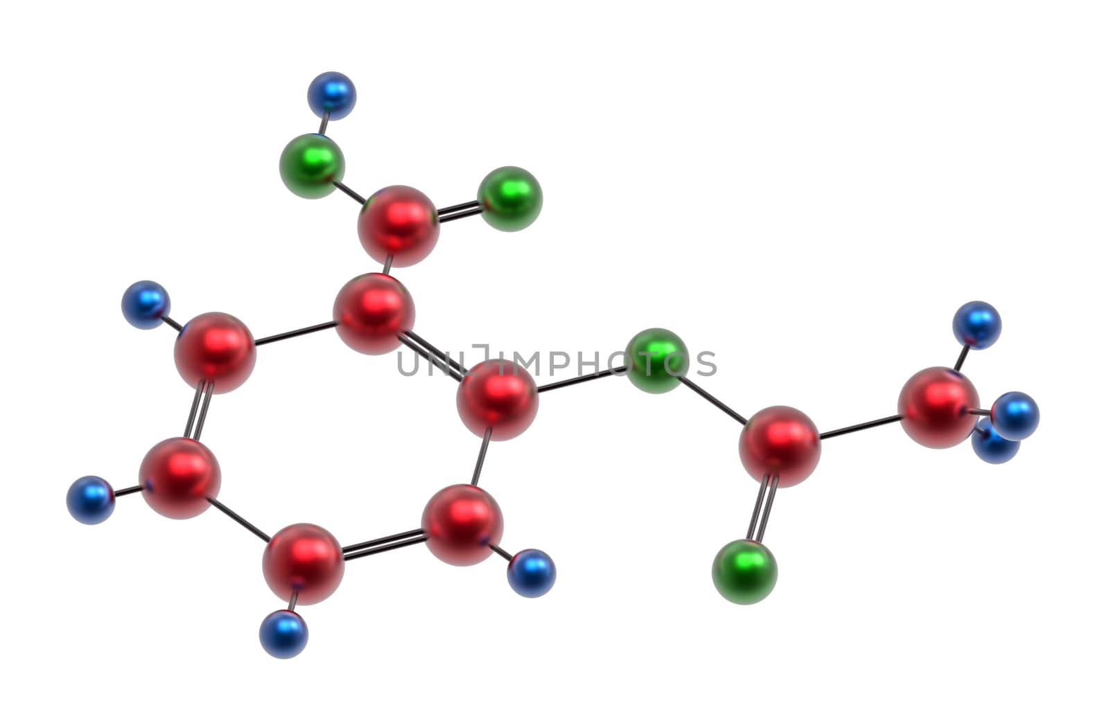Molecule of aspirin, acetylsalicylic acid, 3D render, isolated on white