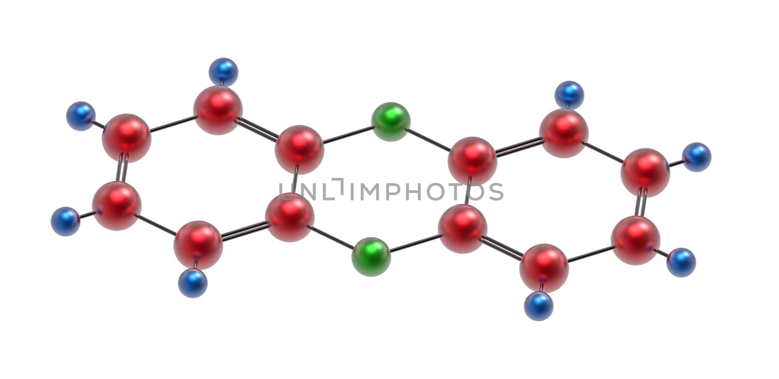 Molecule of dioxin, 3D render, isolated on white